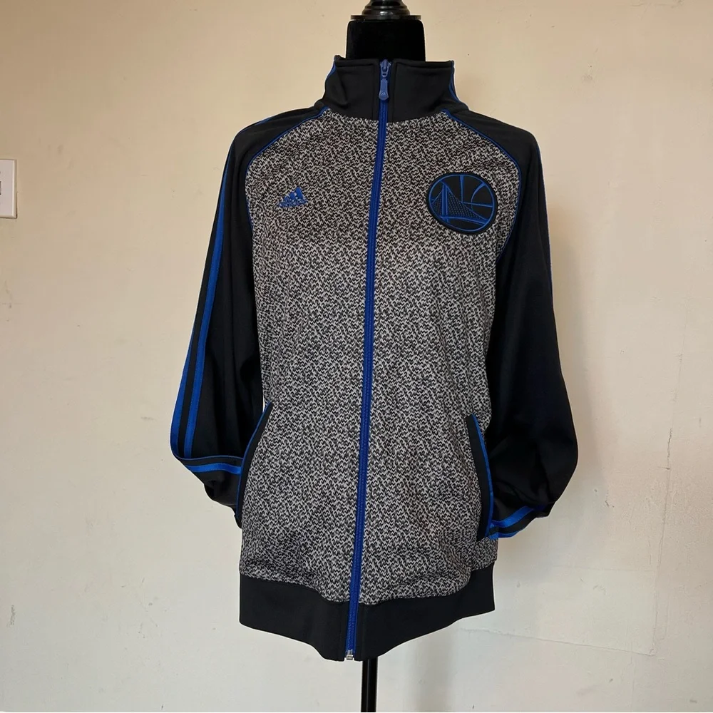 Adidas NBA Golden State Warriors Gray Static Blue Black Zip-Up Men's Jacket Sz S